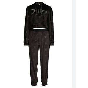 Juicy couture velour crop hoodie & jogger set jc logo embossed sz xL nwt